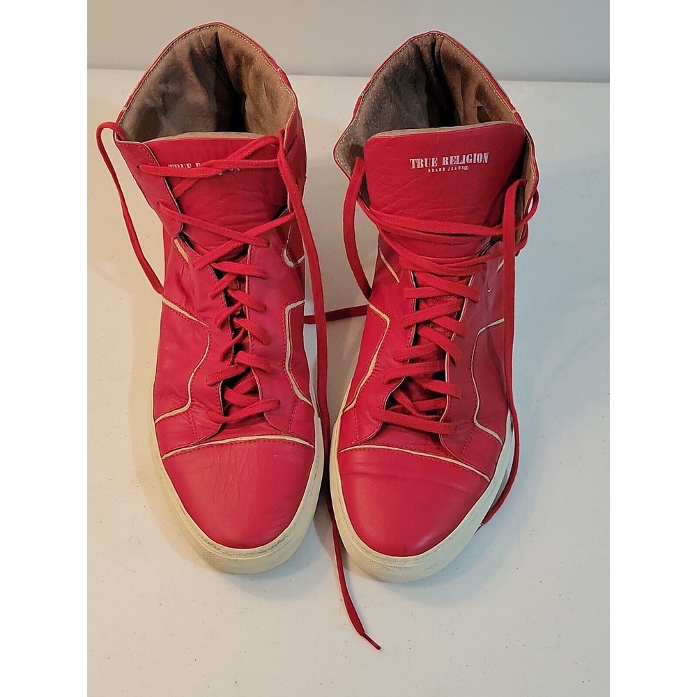 Mens True Religion size 12 Hightop leather Sneakers Red
